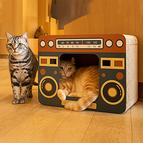 Katzenhaus aus Pappe, Radio-TV-Katzenkratzbox, Wendbare Kratzunterlage, Recycelbares Kratzspielzeug aus Wellpappe, Langlebige Brettpolster Verhindern Schäden an Möbeln, Atmungsaktives(#2)
