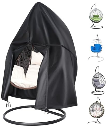 LCGOD Housse de Chaise Suspendue,Housse de Chaise d'oscillation d'œufs | 190 X 115 cm,Bâche de Protection pour Chaise de Jardin Extérieur,Imperméable 600 D Oxford Anti-UV/Vent, Noir