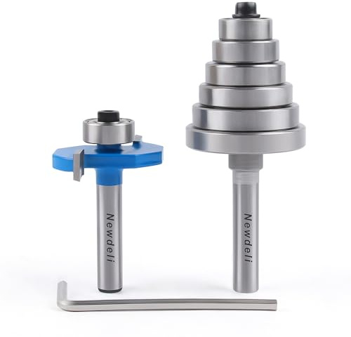 Newdeli 1/4 Inch Shank Rabbet Router Bit 1/4 Height with 6 Bearings Set (1/2, 5/8, 3/4, 7/8, 1, 1-1/8 Bearings) Wood Biscuit Slot Cutters