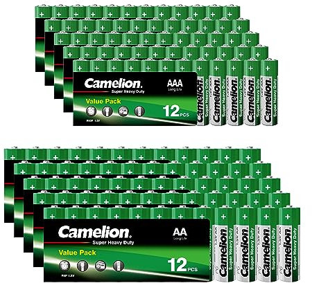 Batterien Set AA, 60 Stück AA + 60 Stück AAA Batterien von Camelion, 1,5V Batterie AA, AAA Batterie für Spielzeug, Wecker, Fernbedienungen etc. (60 x AA 60 x AAA)