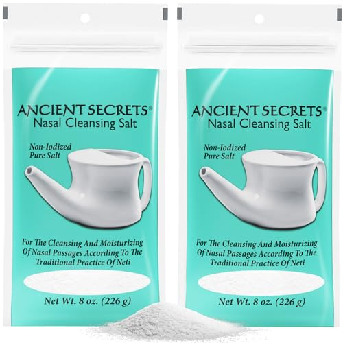 ANCIENT SECRETS Pure Cleansing Salt, Non-Iodized, 2-Pack – for Use with Ceramic or Travel Neti Pot, 8 Oz Ea