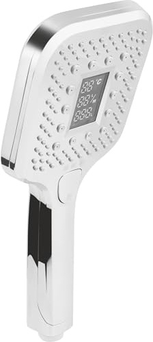 Cornat Pommeau de douche « Smartly » - Taille de la tête : 108 x 108 mm - Chromé - 3 types de jet : normal, massage et combiné - Anti-calcaire et indicateur de consommation LED - Pommeau de douche