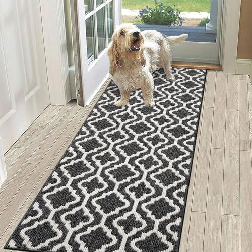 SHACOS Tapis de Couloir Noir 60 x 180 cm Tapis de Passage Antidérapant Tapis de Cuisine Long Devant Evier Lavable pour Couloir, Cuisine et Hall d'Entree