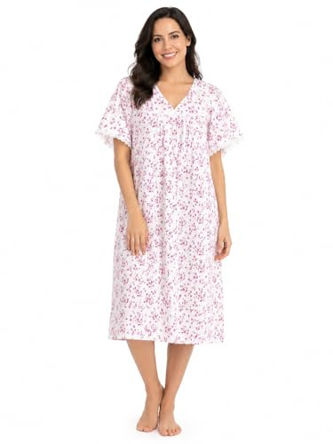 REEVE Camisón floral para mujer para incontinencia con espalda abierta, camisón de hospital para problemas de continencia, vestido de maternidad, camisón de polialgodón para mujer, talla 36-30