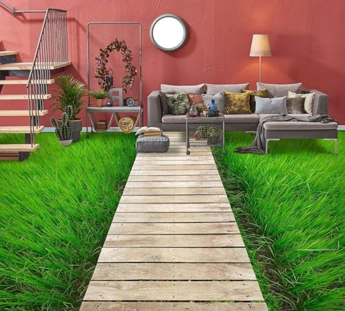 Benutzerdefinierte Boden Wasserdichte Stereo-Aufkleber 3D-Weg mit grünem Gras, 430 x 300 cm 3D-Bodenfliesen Aufkleber Bodenbelag Tapete Wandbild PVC Wasserdicht selbstklebende Tapete Wohnkultur