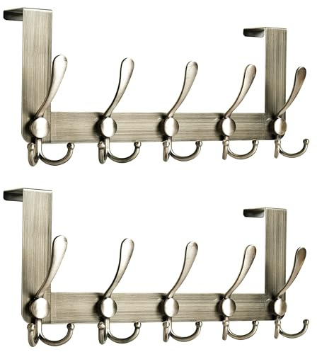 Honsky Türgarderobe 15 Haken, 3,5/4/4,5 cm Türkantendicke,Braun,2er Set | Türhakenleiste zum Einhängen, 5 Leisten à 3 Haken, kratzfest, für Türkantendicke 3,5/4/4,5 cm, Massivtüren