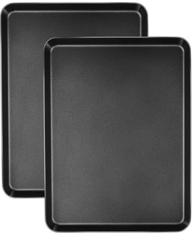 Onader Non-Stick Baking Tray Set of 2, Large Carbon Steel Baking Sheet Pan, 40.5x30.6x2.5cm, Rectangle Traybake Tin for Cookies, Focaccia, Roasting and Cooking, Healthy & Non-Toxic, Easy Clean