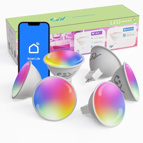 GY Lampadine Bluetooth Intelligente LED Mesh GU5.3, Dimmerabile Lampadina Smart, 5W - Equivalente a 40W, 380LM, RGB 2700K-6500K, Bianco Caldo/Freddo, Smart Home Lampadina, Controllo App, 6 Pezzi