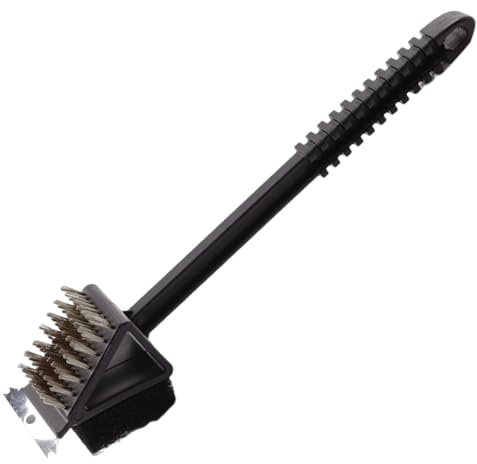 Ouliget 3-in-1 BBQ Grill Cleaning Brush, Brush Outdoor BBQ Cleaner Accessories Brush Wire Scrubber,Scraper and Scrub Pad in One Tool