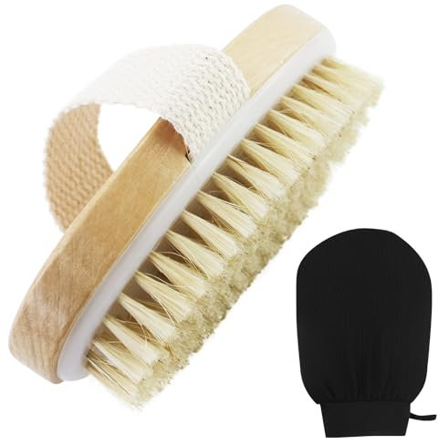 Spazzola per Corpo Guanto e Esfoliante Corpo Set, Spazzola Esfoliante Spazzolatura a Secco, Spazzola per Pelle Secca e Massaggio per Migliora il Sistema linfatico e Favorisce il Rilascio di Tossine