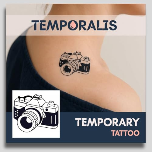Faux Tatouage RÉTRO - Temporalis® | Tatouage Ephemere Femme et Homme – Cosmétique Certifié UE, Encre Vegan & Waterproof – Dure 1 à 2 semaines [ Tattoo Appareil photo vintage ]