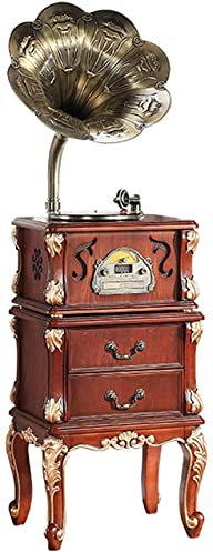 CAFIEDR Tocadiscos de Vinilo con Bluetooth, gramófono Antiguo de Madera con Cuerno Grande Retro y Soporte de Mesa, Reproductor de Vinilo, Reproductor de CD, grabadora inalámbrica con Bluetooth-A