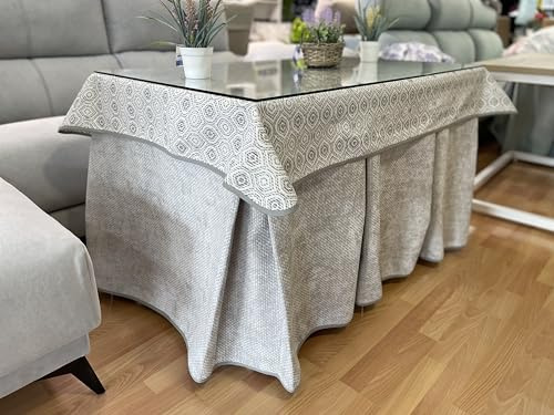 Genérico Ropa de Mesa Camilla Tejido Rústico Terciopelo Elegante Extragrueso - Color Gris Claro - Varias Medidas - Falda Mesa Camilla, Enaguillas, Enaguas, Ropa Chenilla (140 x 80 cm (72 cm de Alto))