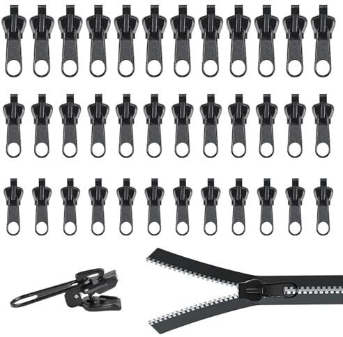 Laralily Reißverschluss-Reparaturset 36 Stück, Schwarz, Metall, Zipper Repair Kit, 3 Größen, Geeignet für Jacken, Rucksäcke, Koffer, Taschen, Bettwäsche