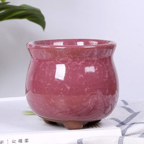 PUFAHAU Sukkulenter Blumentopf, eisrissiger Keramik-Pflanztopf, bunt, offen, Keramik, Gartentrompete, dekorativer Blumentopf, kreative Kombination aus Büro und Schreibtisch, grün(Pink)