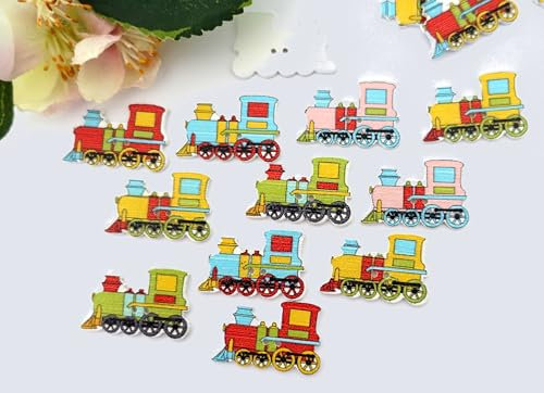 Apfelblüte | Knöpfe 31x20 mm Lokomotive Lok Zug Fahrzeug bunt Holz 5 Stück 2 Loch Holzknöpfe Holz Dekoknöpfe Knopf Kinderknöpfe Kinder Babyknöpfe Baby 31 mm 20 mm lackiert Fahrzeuge Jungen Buben