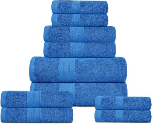 DreamNights Towels 12 Piece Bale Towel Set - 2 Bath Towels, 2 Mitt Gloves, 4 Hand Towels and 4 Washcloths 100% Cotton Hotel Quality Super Soft and Highly Absorbent (Blue)