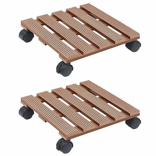Tidyard Växtvagnar 2 st bruna 30 x 30 x 7,5 cm WPC, växthållare med hjul, rullställ för blomkrukor för inomhus- och utomhusbruk