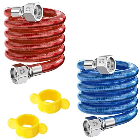 Qrity 2 Pièces Tuyaux D'entrée Flexibles en Acier Inoxydable 304, G1/2 Connecteurs de tuyau pour Chauffe-Eau Eau Chaude et Froide, 40CM