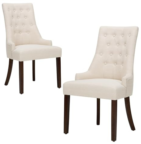 COLAMY Esszimmerstühle 2er Set, Küchenstuhl Gepolsterte Esszimmerstühle im Wingback, Moderne Polsterstuhl Wohnzimmerstuhl mit Knopfsteppung für Esszimmer, Küche, Restaurant mit Holzbeinen, Beige