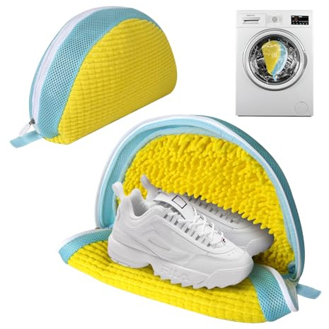 Lot de 2 Sac Lavage Chaussures,filet linge machine à laver,sac de lavage pour chaussures Réutilisables, Sac Machine a Laver Avec mousse de nettoyage à 360°