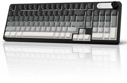 GEODMAER G98X - Teclado inalámbrico para juegos, trimodo, 2.4 GHz/USB-C/BT5.0, teclado silencioso para juegos con teclado numérico y perilla, retroiluminación RGB, teclas PBT impresas lateralmente