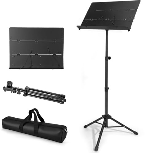 Portable Folding Music Stand,Adjustable Height Sheet Music Stand (32 to 56), 180° Tilt Tray with Carrying Bag,for Band, Travel & Home (32-56inch)