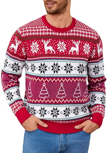 Leversic Pull de Noel Hommes Drole Noël Sweat Christmas Jumper Hiver Manches Longues Chaud Rouge XL