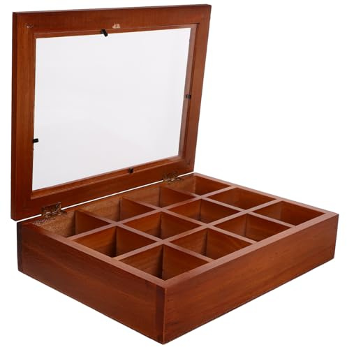 Boîte de Rangement 26x19, 5x6 Cm pour Sachets de Thé 12 Compartiments | Design Transparent Bois Acier Inoxydable Acrylique Format Marron Coin Repas et Déplacements