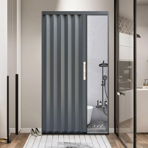 Schiebetür Falttür falttüren innentüren Verschließbares Falttürpaneel aus Aluminium für den Innen- und Außenbereich,Küchentür,Geeignet als Badezimmerfalttür und Schiebetrennwand 90×206cm
