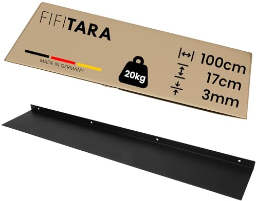 FIFITARA Wandregal Stahl 100 cm – Metallregal schwarz matt – Regal Wand 3 mm Dicke – Bücherregal – Küchenregal hängend – Schweberegal inkl. Dübel, Schrauben