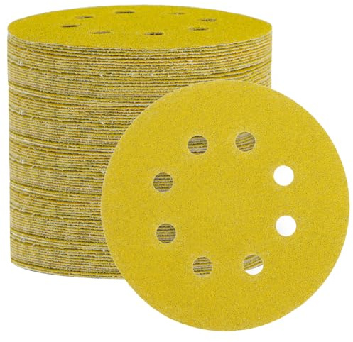 QWORK® 110 Piezas discos de lija, papel de lija 125 mm 8 agujeros con granos variados 60/80/100/120/150/180/240/320/400/600/800, para madera, plástico, metal