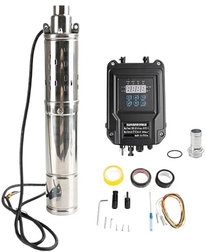 1 x 500 W, 800 W, 1 100 W, 1 200 W djup brunnspump med MPPT-styrenhet och vätskenivåsensor, dränkbar solcellspumpssats för borrhål (1 100 W DC60V)
