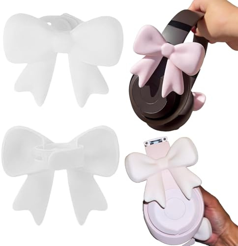 Silicone Bow Headphone Accessories, 2 Pack 3D Cute Headset Decor Clips - Soft Universal Attachment, Stylish Coquettish Decoration for Streamers, Gamer Girls & E-Sports Enthusiast (White)
