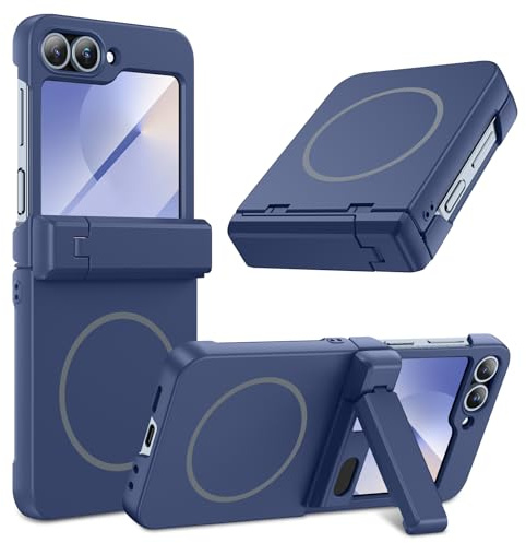 HWeggo for Galaxy Z Flip 7 FE/6 Case,Compatible with Magnetic, Blue | Hinge Protection & Foldable Kickstand & Built-in Screen Guard, Support Wireless Charging Shockproof Cover for Z Flip 7 FE/6