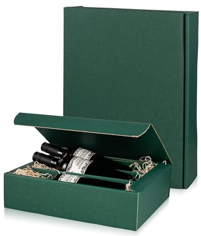 Flaschen Geschenkkarton Wein - Dunkelgrün - 3 Größen - Verpackung in hochwertiger Leinenoptik (3er)