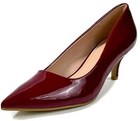 MSSCAI Scarpe Donna con Tacco Medio Eleganti con Tacco 5,5 cm Décolleté Effetto Vernice Punta Affusolata Pumps da Ufficio Cerimonia Matrimonio Sera Bordo 41