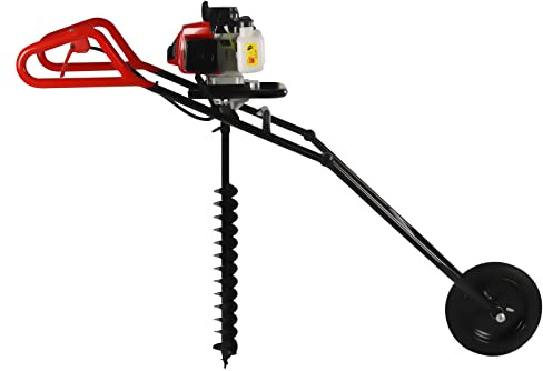 VonVVer 3 hk bensin, jordborr med hjul 63 cc 2-taktsmotor med 80 mm borr | 2,2 KW vikbar golvhålsborr, stolphålsborr jordhålsborr, för trädgård träd staket komplett set med verktygsväska