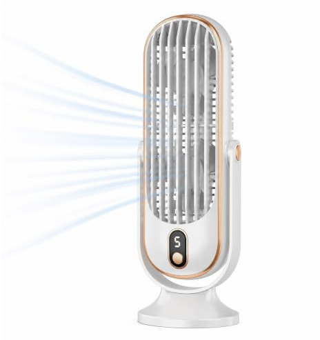 Bestlivings Tischventilator Akku Weiß 5 Stufen leise | 1000 mAh, LED Display, 22 dB leise, USB-C Ladung, kompakt fuer Schreibtisch, Buero und Schlafzimmer