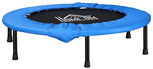 HOMCOM 38 Mini Fitness Trampoline Home Gym Yoga Exercise Rebounder Indoor Outdoor Jumper with Safety Pad, Support Up to 150 KG, Blue and Black