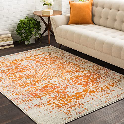 Livabliss Syracusa Vintage – Area Carpet 160x220 cm for Living Room, Dining, Kitchen – Traditional Multicolour Boho Style, Easy Care Pile, Large Bohemian Carpet in Burnt Orange and Beige