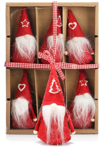 com-four® 6X Premium Weihnachtsmann-Anhänger Rot für den Weihnachtsbaum | Christbaum-Figuren Anhänger als Baumbehang - Weihnachtsschmuck oder Geschenk-Anhänger - schwedisch-skandinavische Deko-Trolle