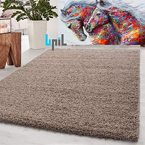 BPIL Shaggy Rug - Soft, Thick Pile, Non-Slip, Machine-Woven, Modern Area Rug - 160X230CM, Beige - Ideal for Living Rooms, Bedrooms & Lounges - Durable Polypropylene