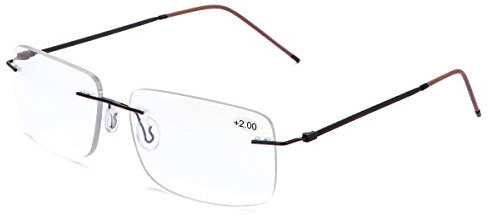 Rimless Progressive Multifocus Reading Glasses Blue Light Blocking No Line Multifocal Computer Readers for Women Men Unisex Rectangular Eyewear Titanium Lightweight Magnification Presbyopia Eyeglasses