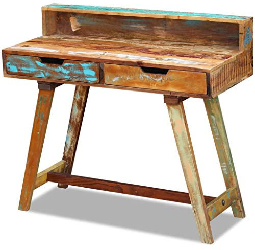 TEWTX7 Retro Schreibtisch mit Zwei Schubladen, Computertisch, Homeoffice, Büro, Arbeitszimmer, Wohnzimmer, stabil, platzsparend, einfacher Aufbau, Industrie-Design, Vintage, Komplett handgefertigt