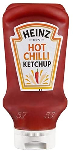 Heinz Hot Chili Ketchup – Ketchup mit Chilli-Geschmack in Kopfsteherflasche – 10 x 500 ml