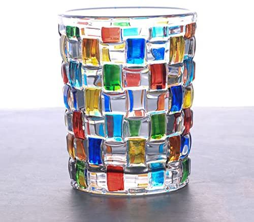 Eidoct Bunte Trinkgläser, handbemalt, farbige Wassergläser, mehrfarbiges Wasserglas, Whiskey-Weingläser, Tumbler-Gläser (gewebt)