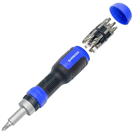 SHARDEN Ratchet Screwdriver 13-in-1 Ratcheting Screwdriver Multi-Bit Screw Driver Multitool All in One with Torx Security, Flat Head, Phillips, Hex, Pozidriv and 1/4 Nut Driver