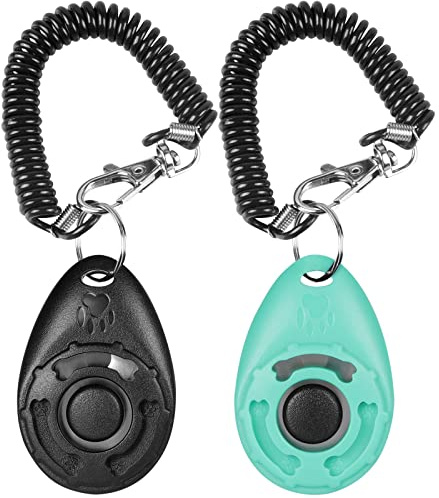 Diyife Hunde Clicker, Trainings-Clicker mit Elastischem Handschlaufe, Klicker mit Großem Knopf, Hundeerziehung und Hundetraining, für Hund, Katze, Pferd (2 Stück, Schwarz + Cyan) | Trainings-Clicker mit Elastischem Handschlaufe, Hundeerziehung und Hundetraining, für Hund, Katze, Pferd