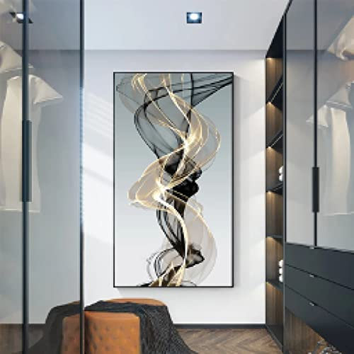 HOLEILUCK Abstrakte schwarze gelbe Linien Wandmalerei moderne Leinwanddruck nordische Wandkunst Bilder für Wohnzimmer Schlafzimmer Wohnkultur 80 x 164 cm (32 x 65 Zoll) mit Rahmen